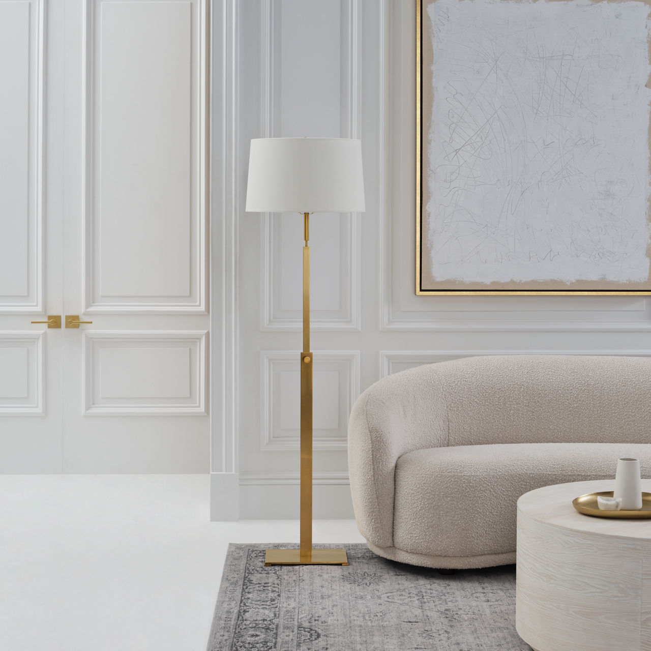 Cadmus Medium Adjustable Floor Lamp | Antique Brass | Linen Shade