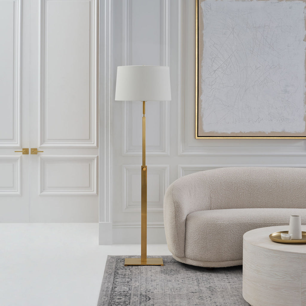 Cadmus Medium Adjustable Floor Lamp | Antique Brass | Linen Shade