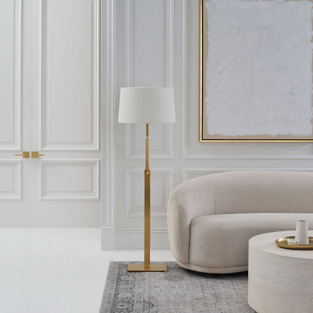 Cadmus Medium Adjustable Floor Lamp | Antique Brass | Linen Shade