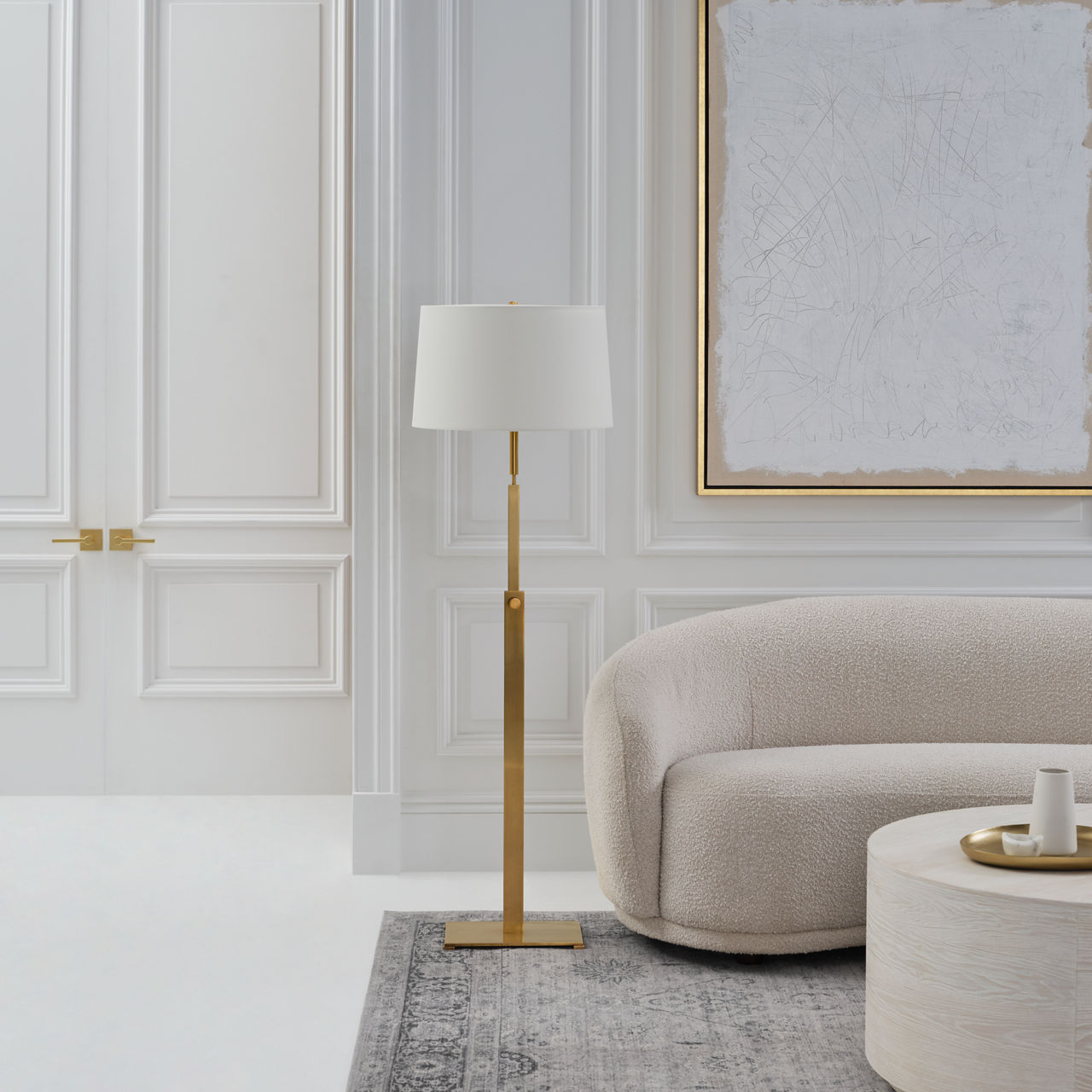 Cadmus Medium Adjustable Floor Lamp | Antique Brass | Linen Shade