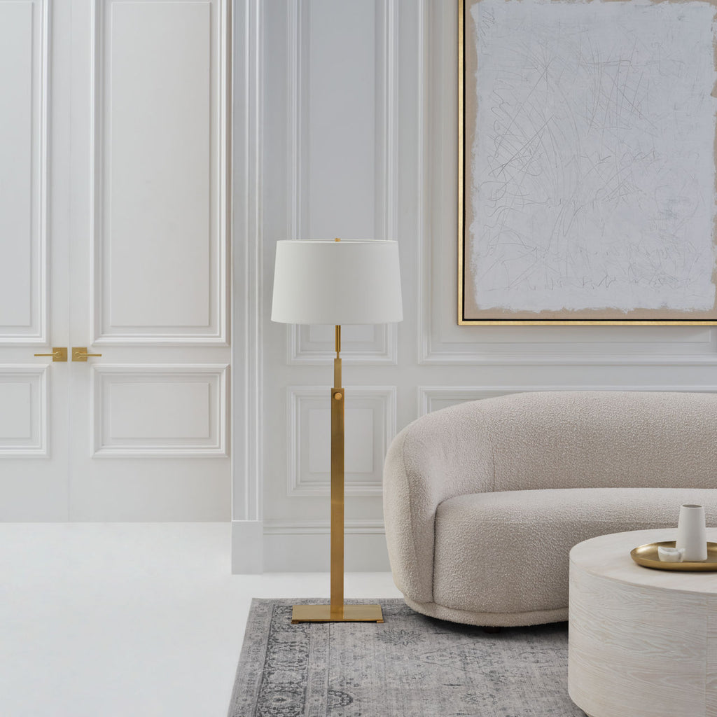 Cadmus Medium Adjustable Floor Lamp | Antique Brass | Linen Shade