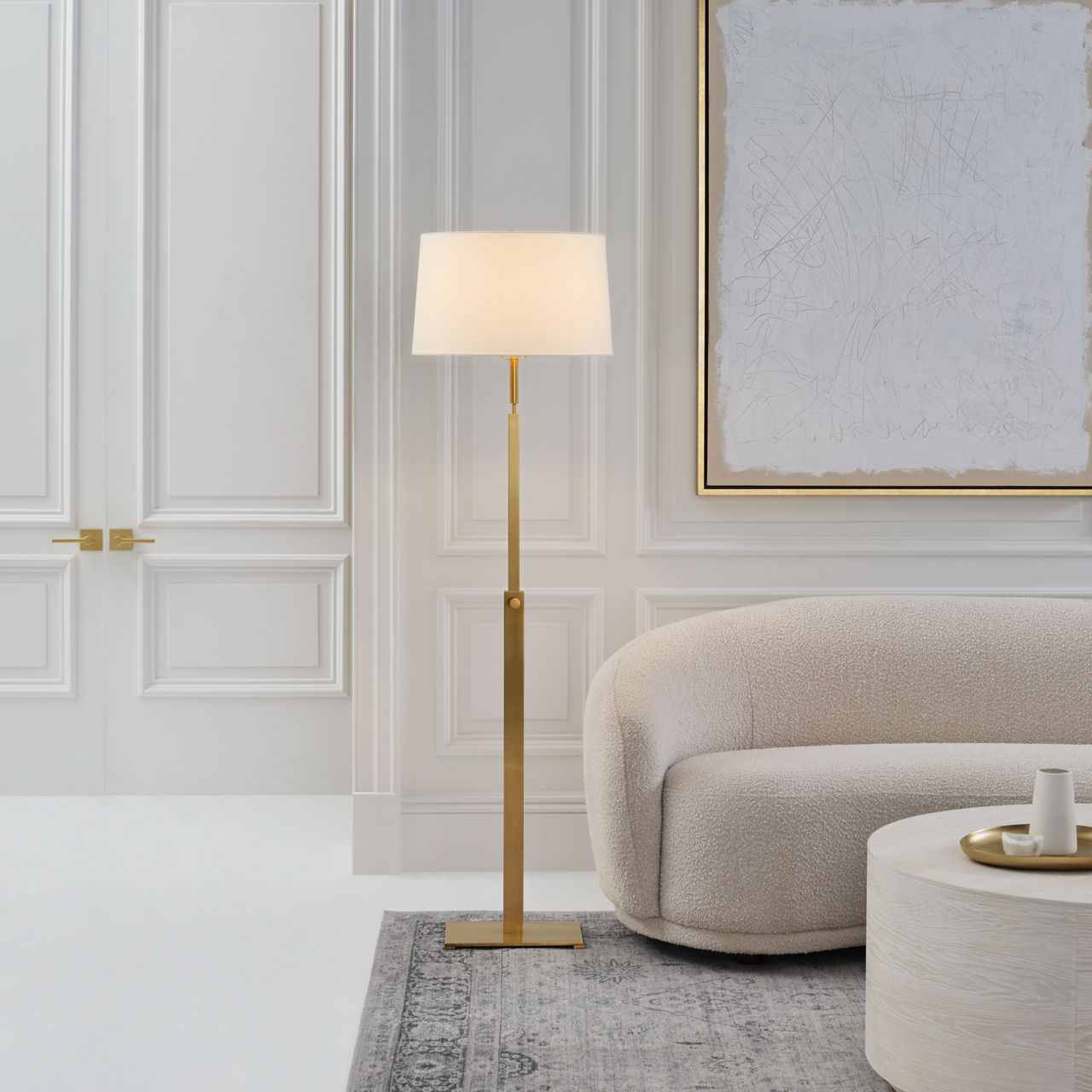Cadmus Medium Adjustable Floor Lamp | Antique Brass | Linen Shade