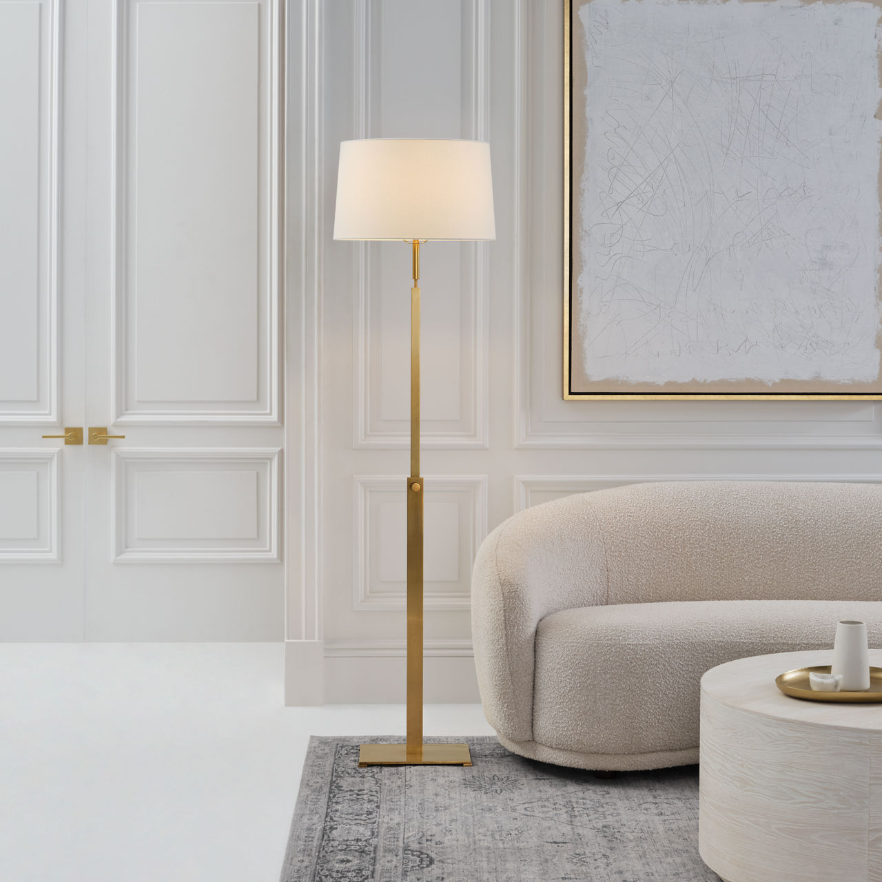 Cadmus Medium Adjustable Floor Lamp | Antique Brass | Linen Shade