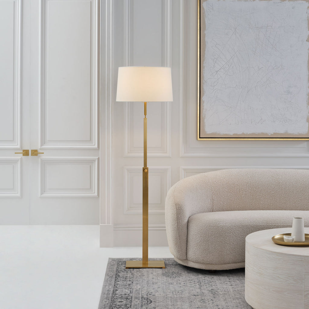 Cadmus Medium Adjustable Floor Lamp | Antique Brass | Linen Shade