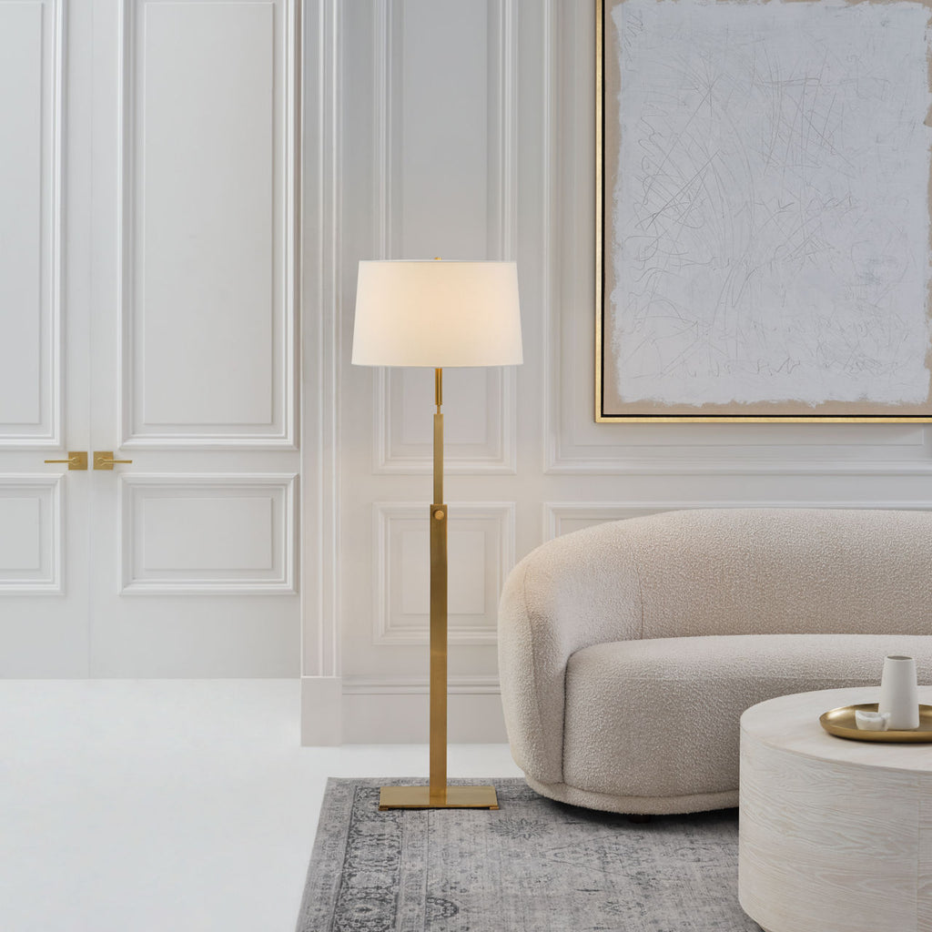 Cadmus Medium Adjustable Floor Lamp | Antique Brass | Linen Shade