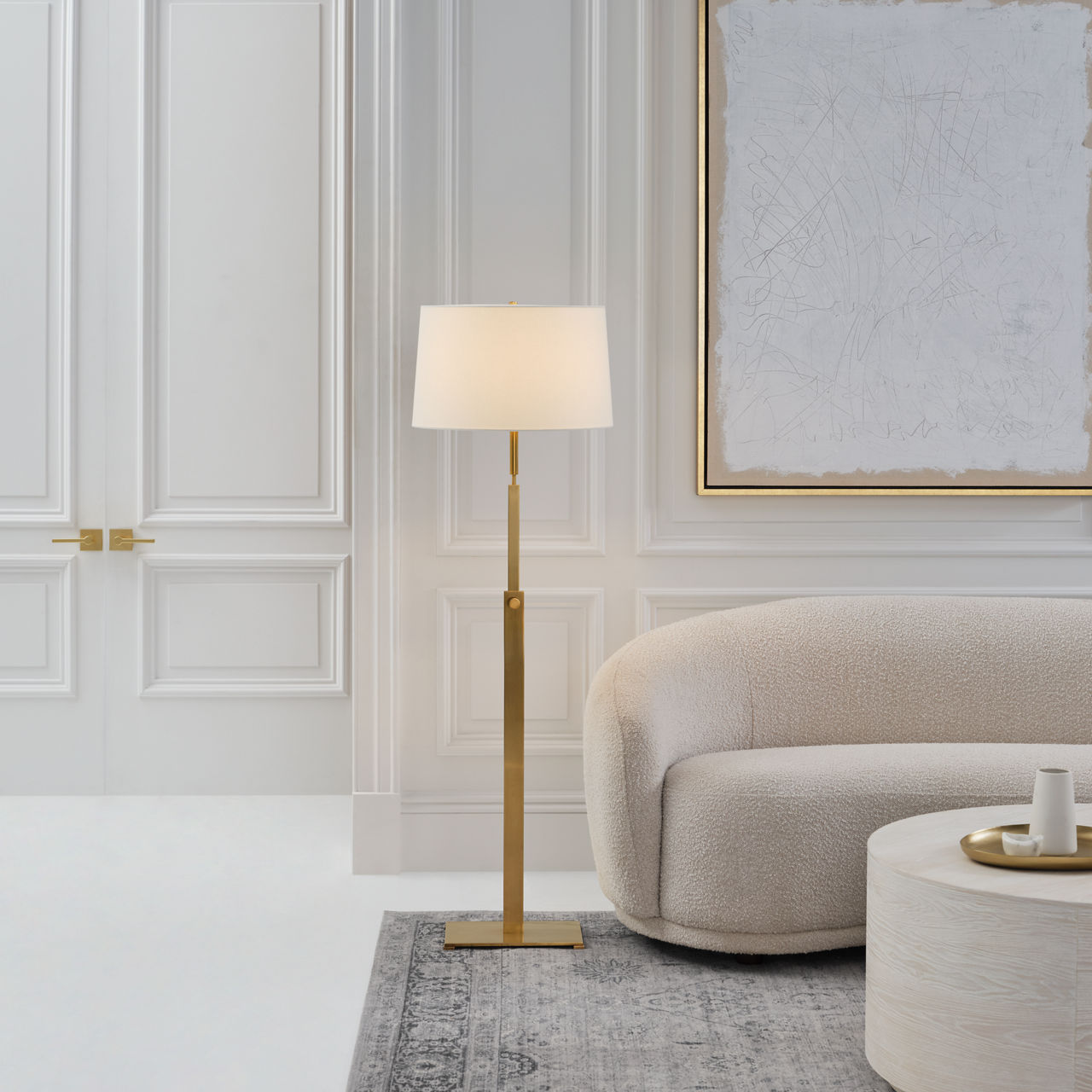 Cadmus Medium Adjustable Floor Lamp | Antique Brass | Linen Shade