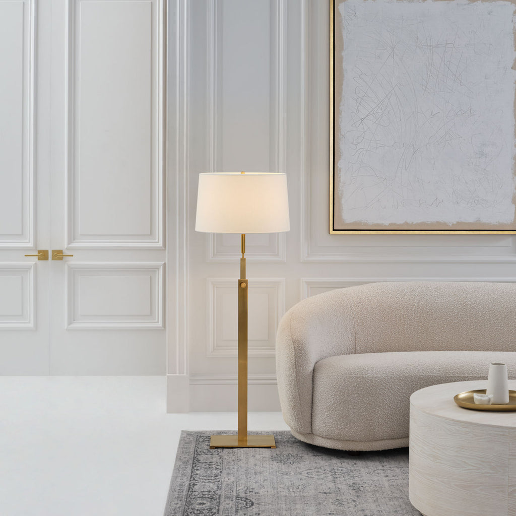 Cadmus Medium Adjustable Floor Lamp | Antique Brass | Linen Shade