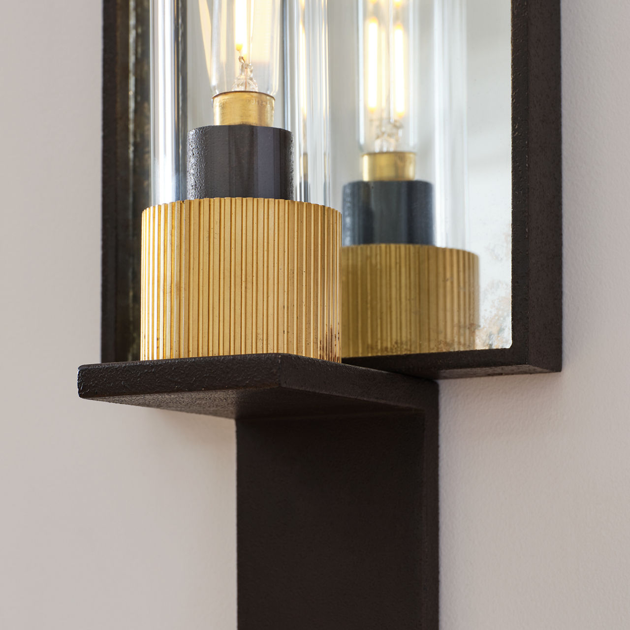 Beza Single Reflector Sconce | Warm Iron and Antique Mirror | Clear Glass