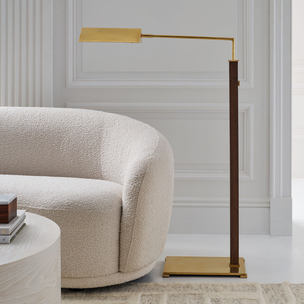 Copse Medium Pharmacy Floor Lamp | Antique Brass and Dark Walnut