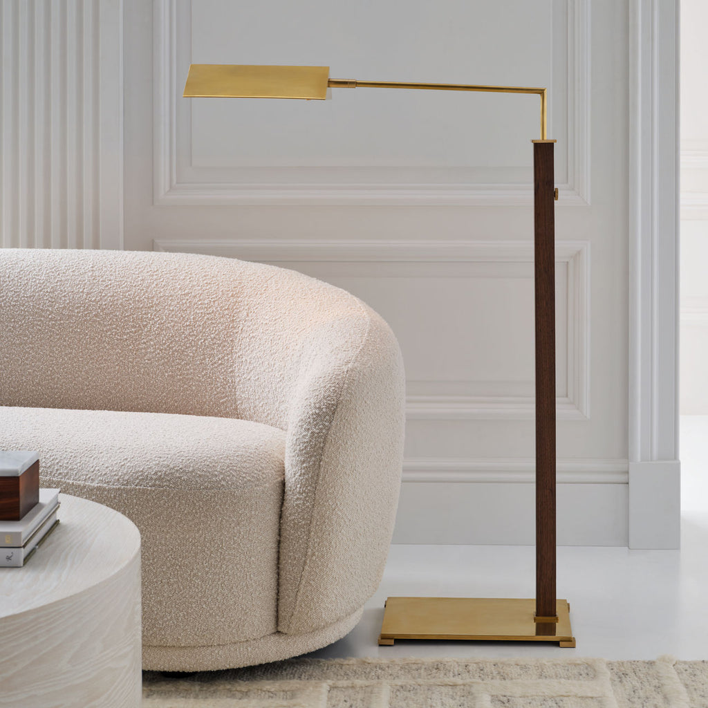 Copse Medium Pharmacy Floor Lamp | Antique Brass and Dark Walnut