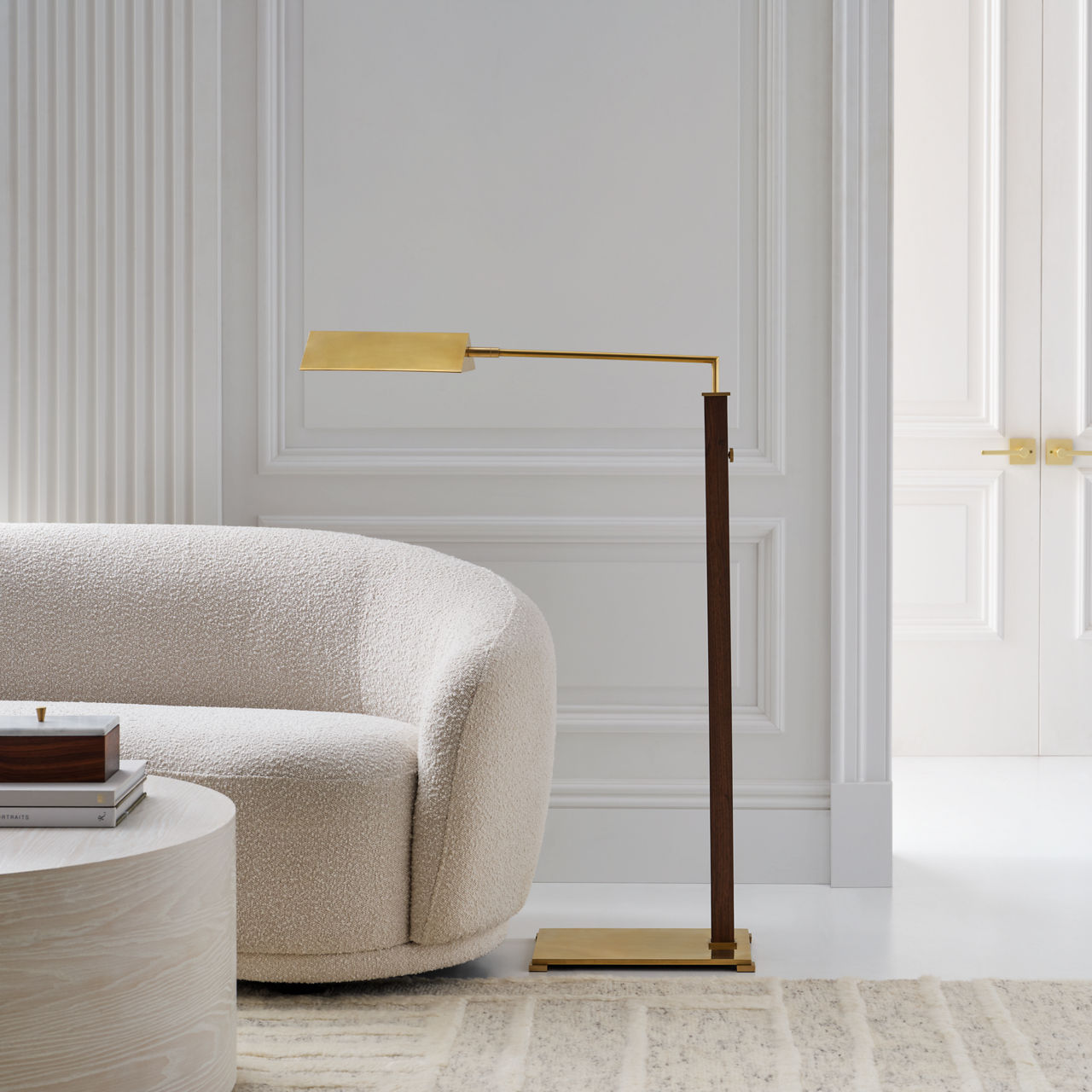 Copse Medium Pharmacy Floor Lamp | Antique Brass and Dark Walnut
