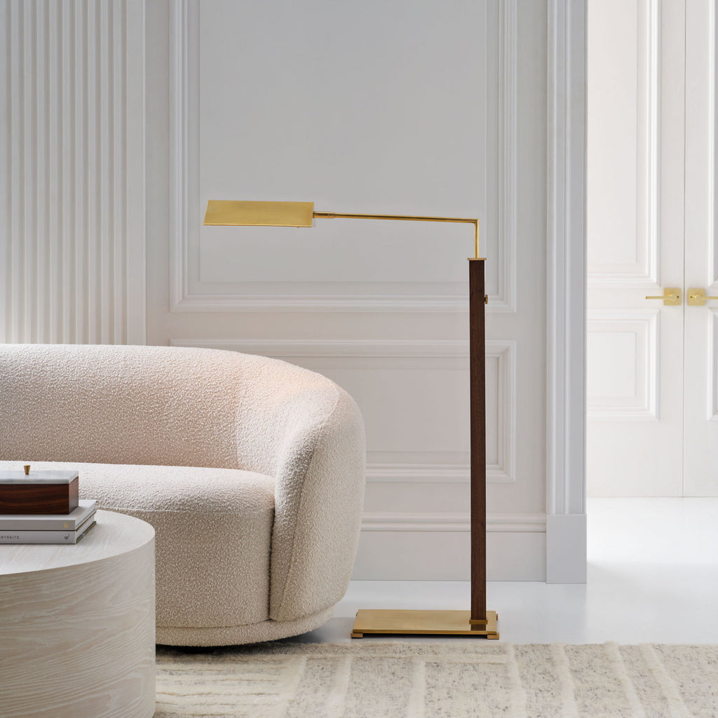 Copse Medium Pharmacy Floor Lamp | Antique Brass and Dark Walnut