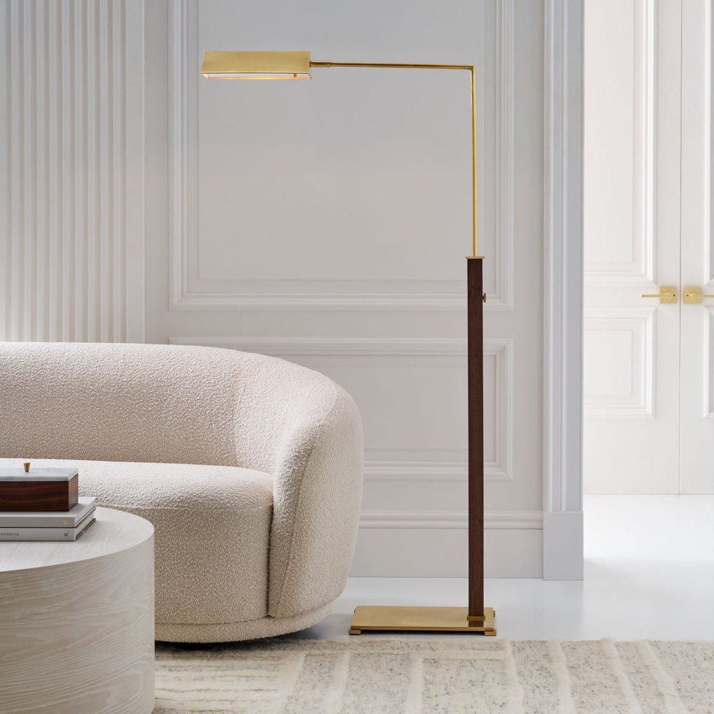 Copse Medium Pharmacy Floor Lamp | Antique Brass and Dark Walnut