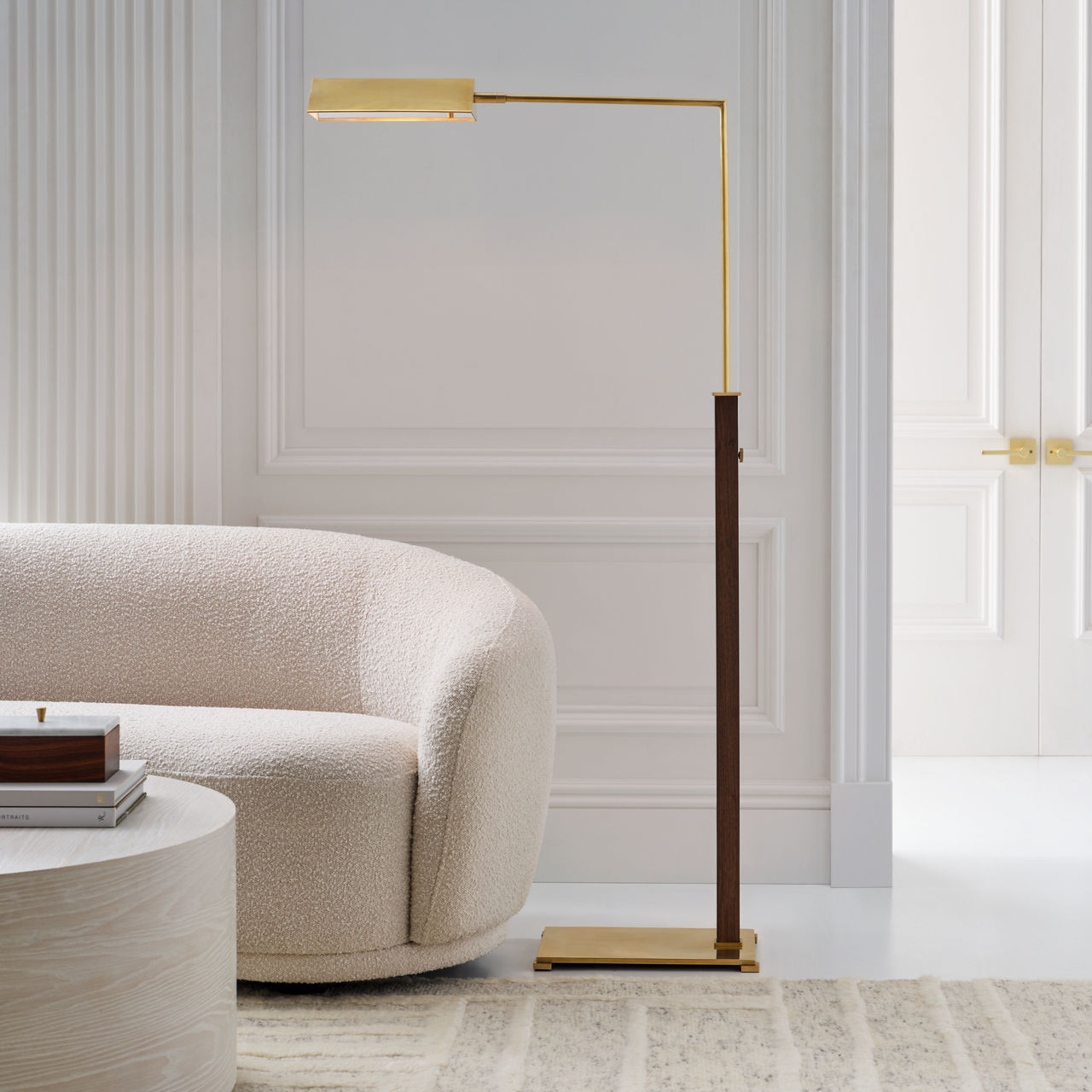 Copse Medium Pharmacy Floor Lamp | Antique Brass and Dark Walnut