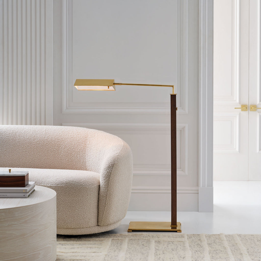 Copse Medium Pharmacy Floor Lamp | Antique Brass and Dark Walnut