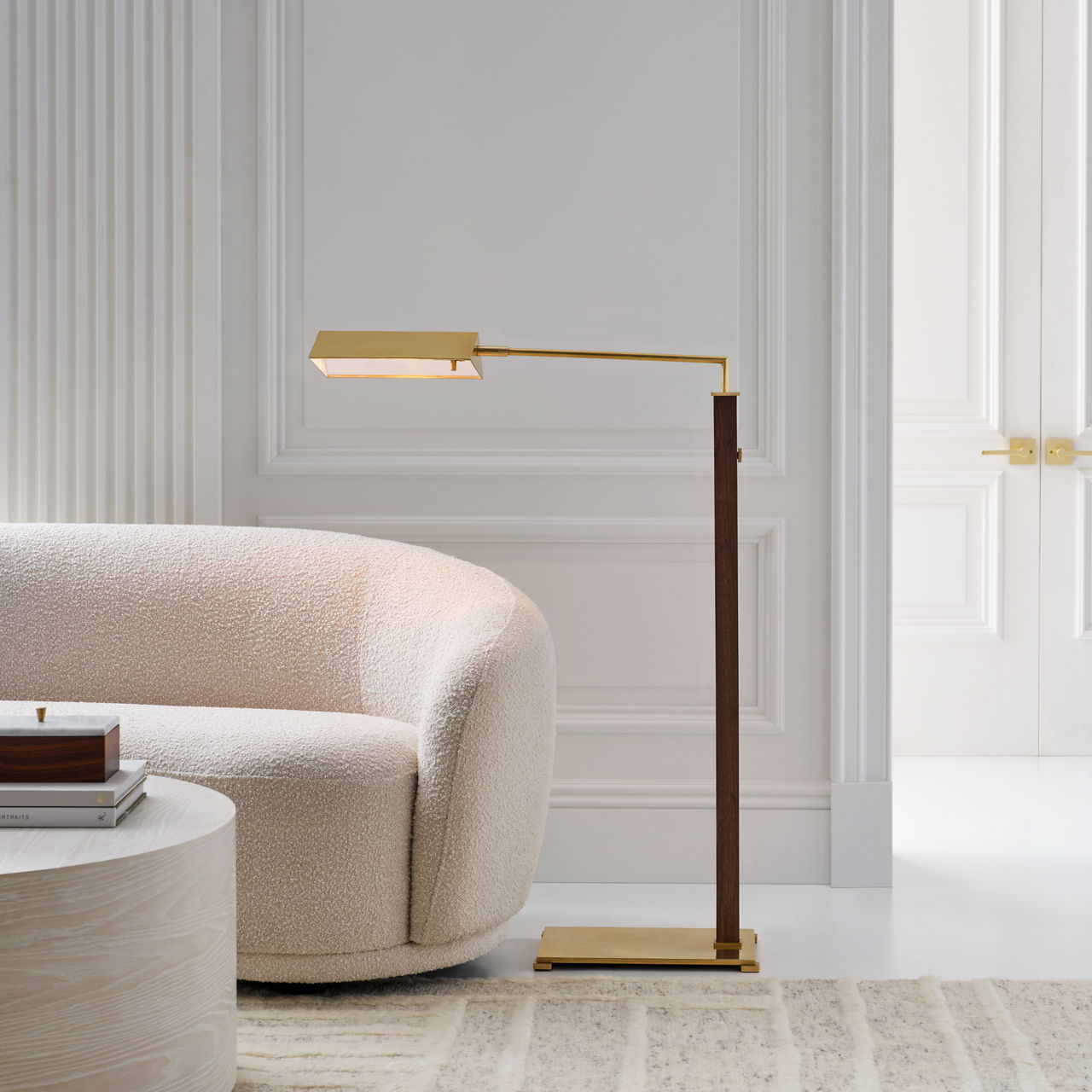 Copse Medium Pharmacy Floor Lamp | Antique Brass and Dark Walnut