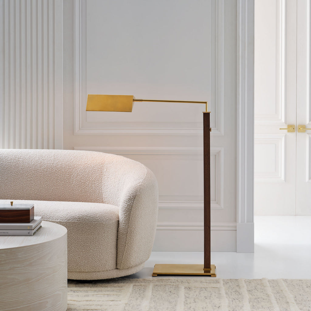 Copse Medium Pharmacy Floor Lamp | Antique Brass and Dark Walnut