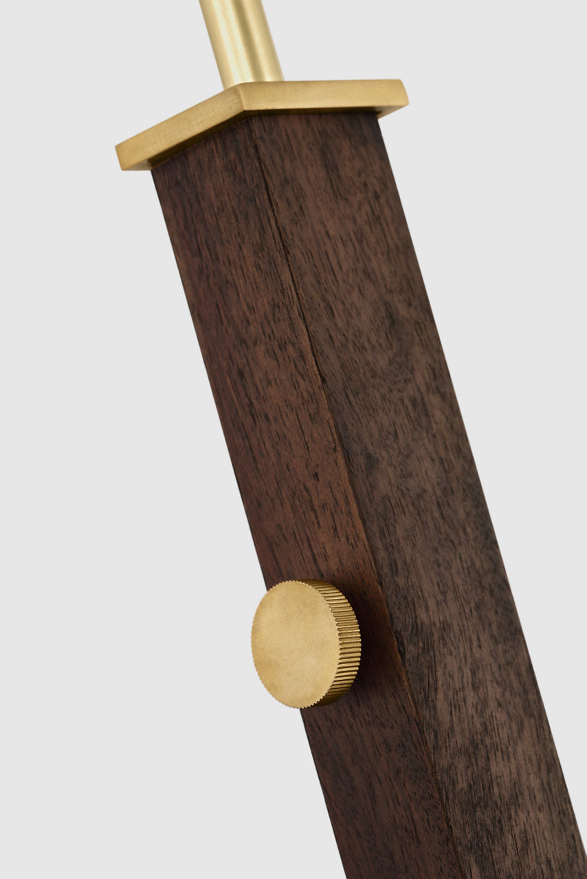 Copse Medium Pharmacy Floor Lamp | Antique Brass and Dark Walnut