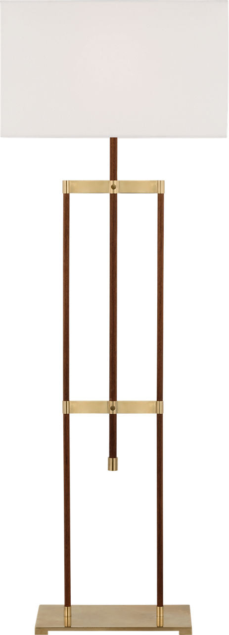 Alda 57" Adjustable Floor Lamp | Antique-Burnished Brass and Walnut | Linen Shade