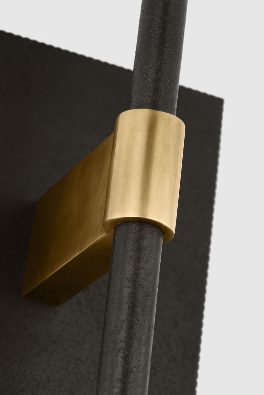 Beza Medium Tail Sconce | Warm Iron and Antique Brass | Clear Glass
