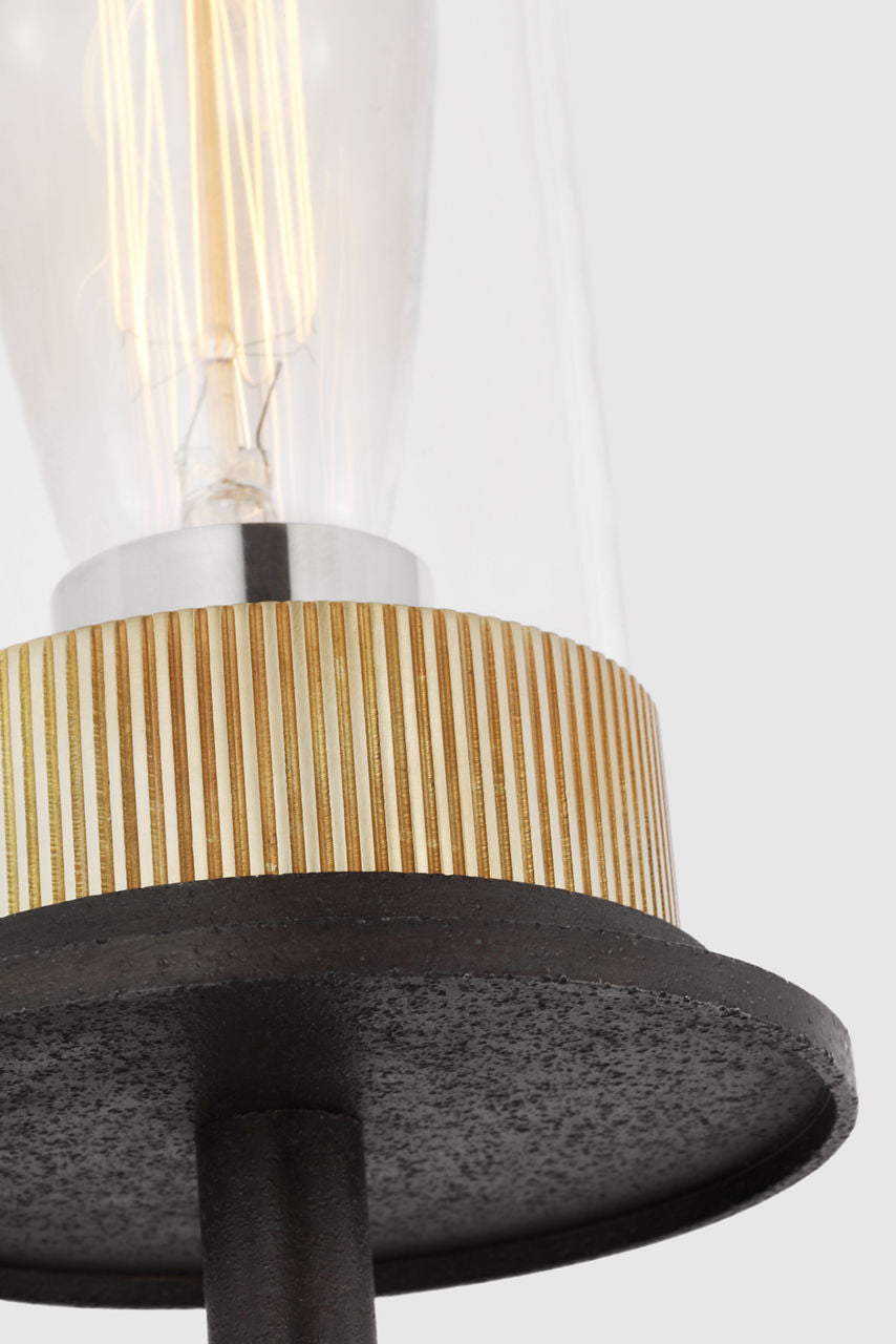 Beza Medium Tail Sconce | Warm Iron and Antique Brass | Clear Glass