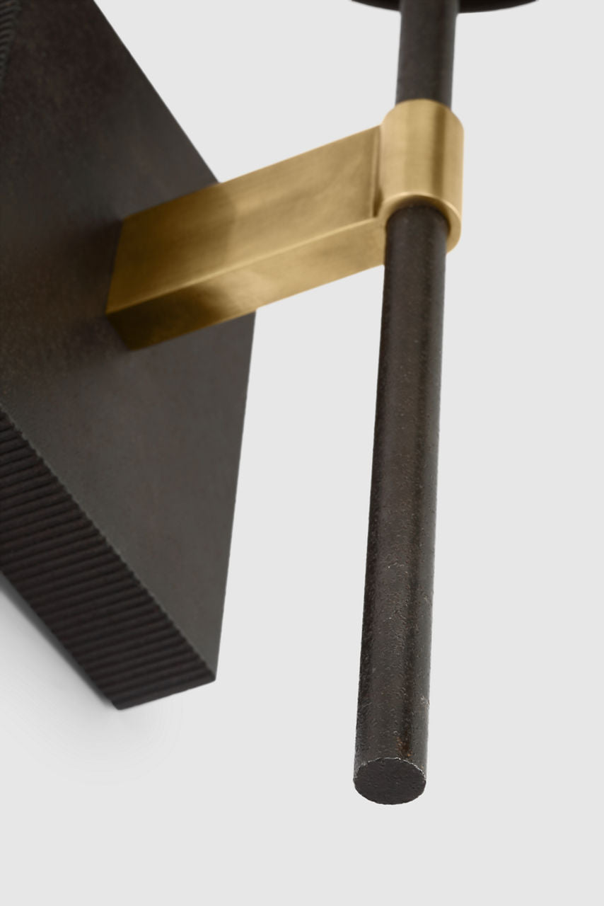 Beza Medium Tail Sconce | Warm Iron and Antique Brass | Clear Glass