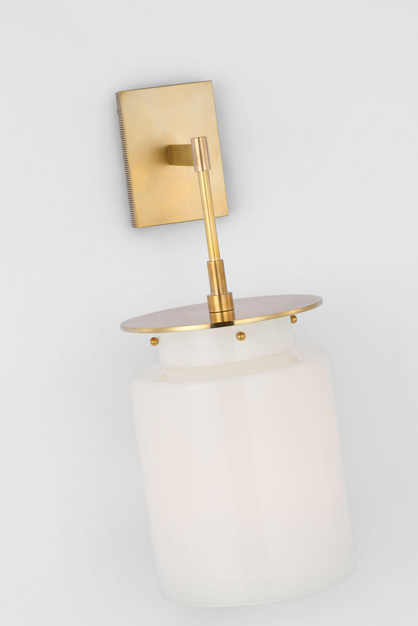 Elias 23" Sconce | Antique-Burnished Brass | White Glass