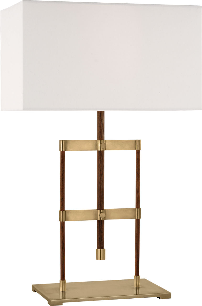 Alda 25" Adjustable Table Lamp | Antique-Burnished Brass and Walnut | Linen Shade