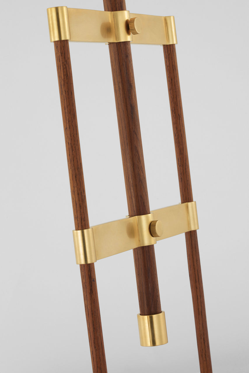 Alda 25" Adjustable Table Lamp | Antique-Burnished Brass and Walnut | Linen Shade