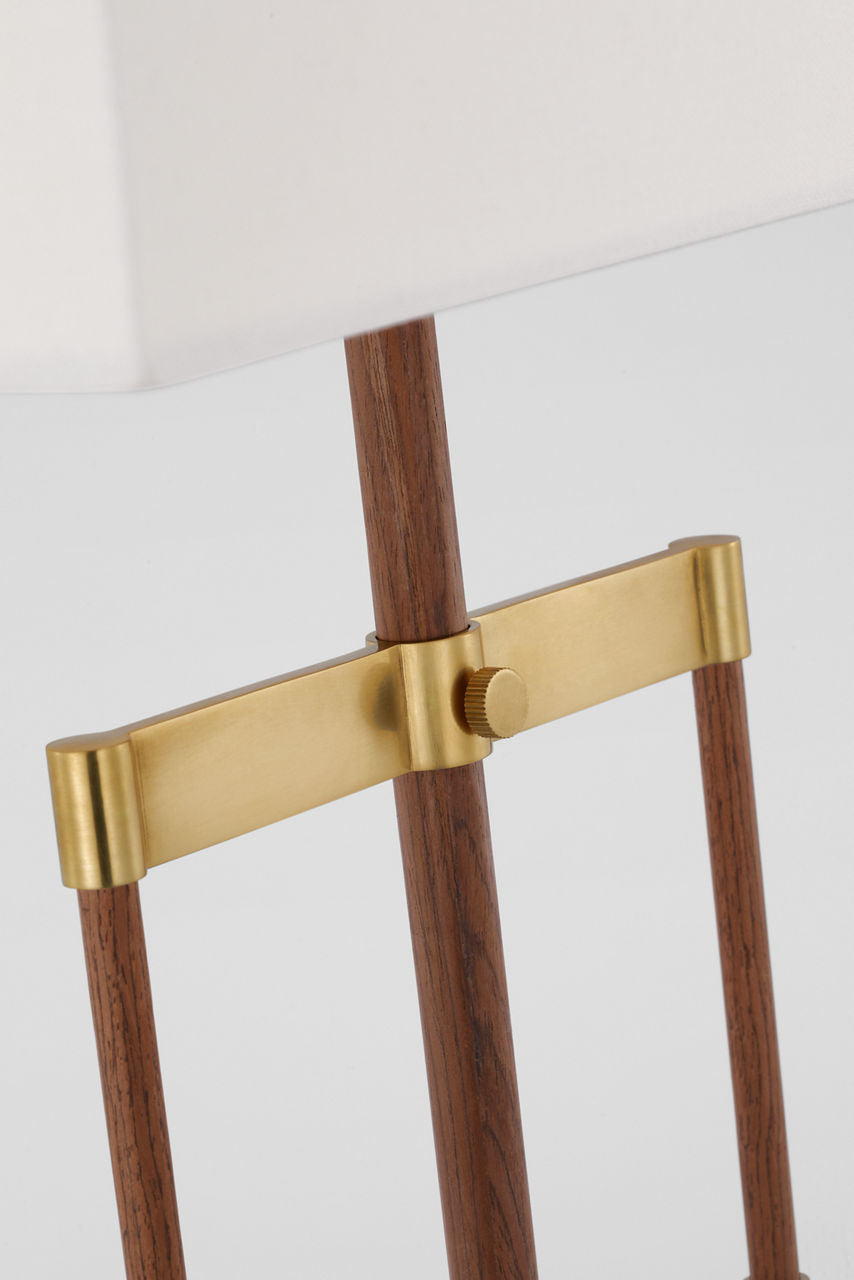 Alda 25" Adjustable Table Lamp | Antique-Burnished Brass and Walnut | Linen Shade