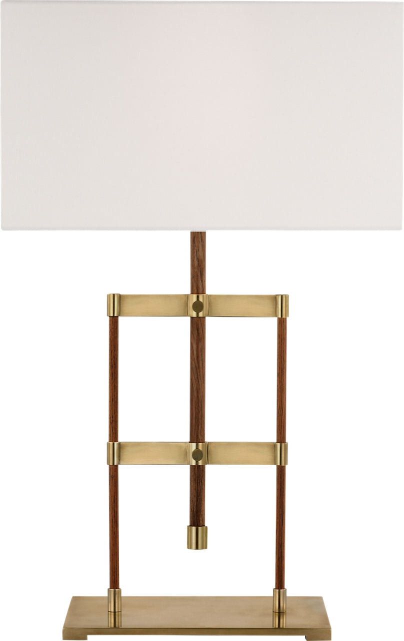 Alda 25" Adjustable Table Lamp | Antique-Burnished Brass and Walnut | Linen Shade