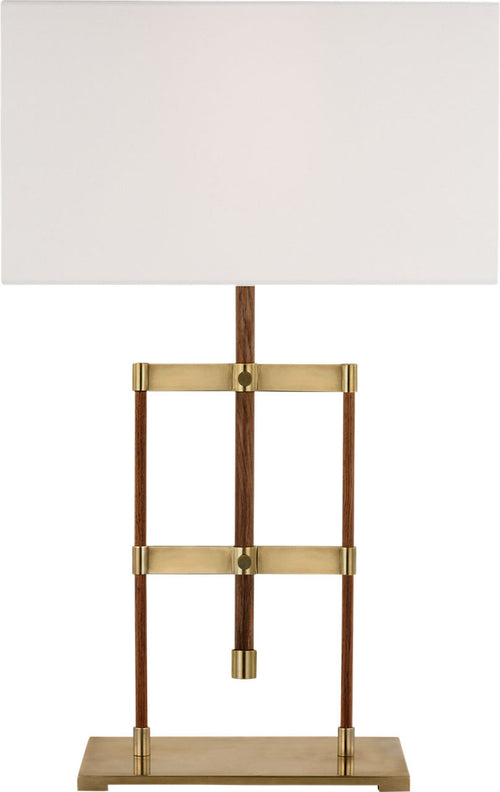Alda 25" Adjustable Table Lamp | Antique-Burnished Brass and Walnut | Linen Shade