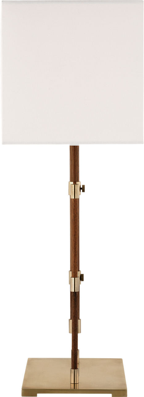 Alda 25" Adjustable Table Lamp | Antique-Burnished Brass and Walnut | Linen Shade