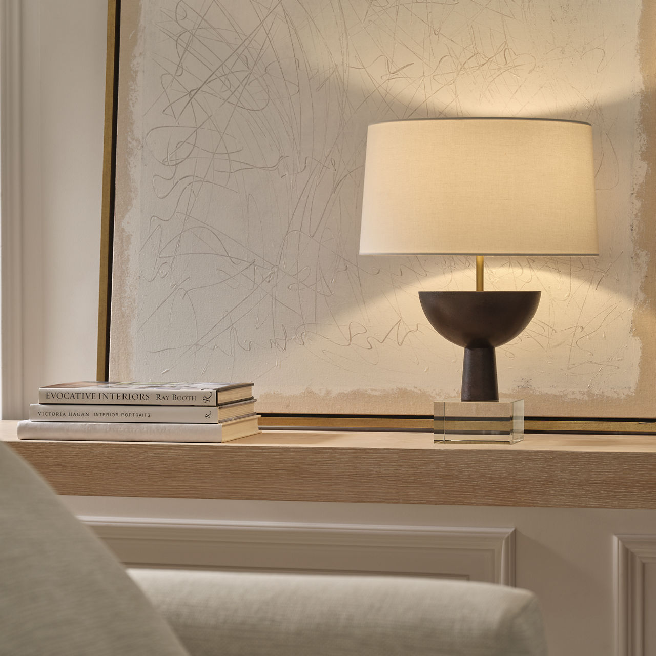 Eadan Medium Table Lamp | Warm Iron | Linen Shade