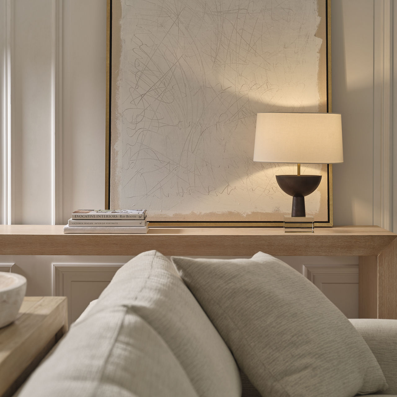 Eadan Medium Table Lamp | Warm Iron | Linen Shade
