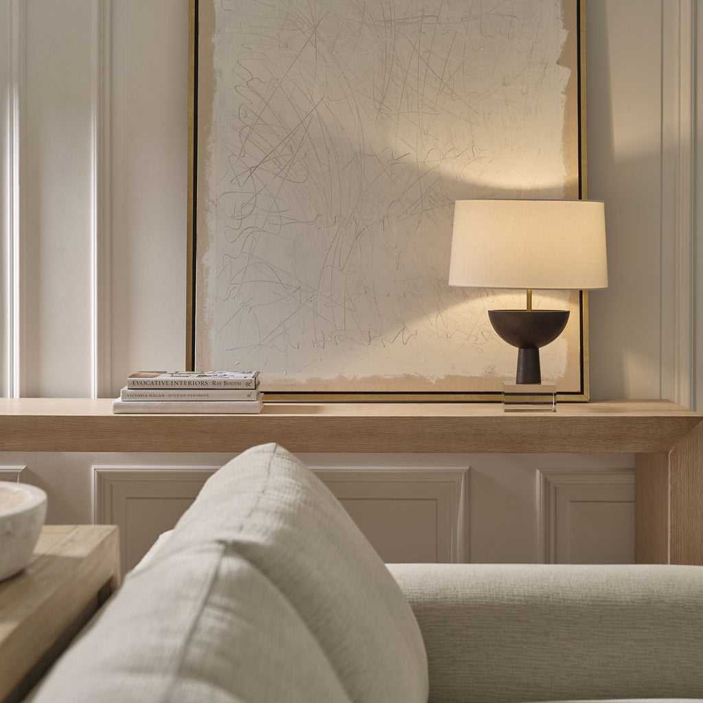 Eadan Medium Table Lamp | Warm Iron | Linen Shade