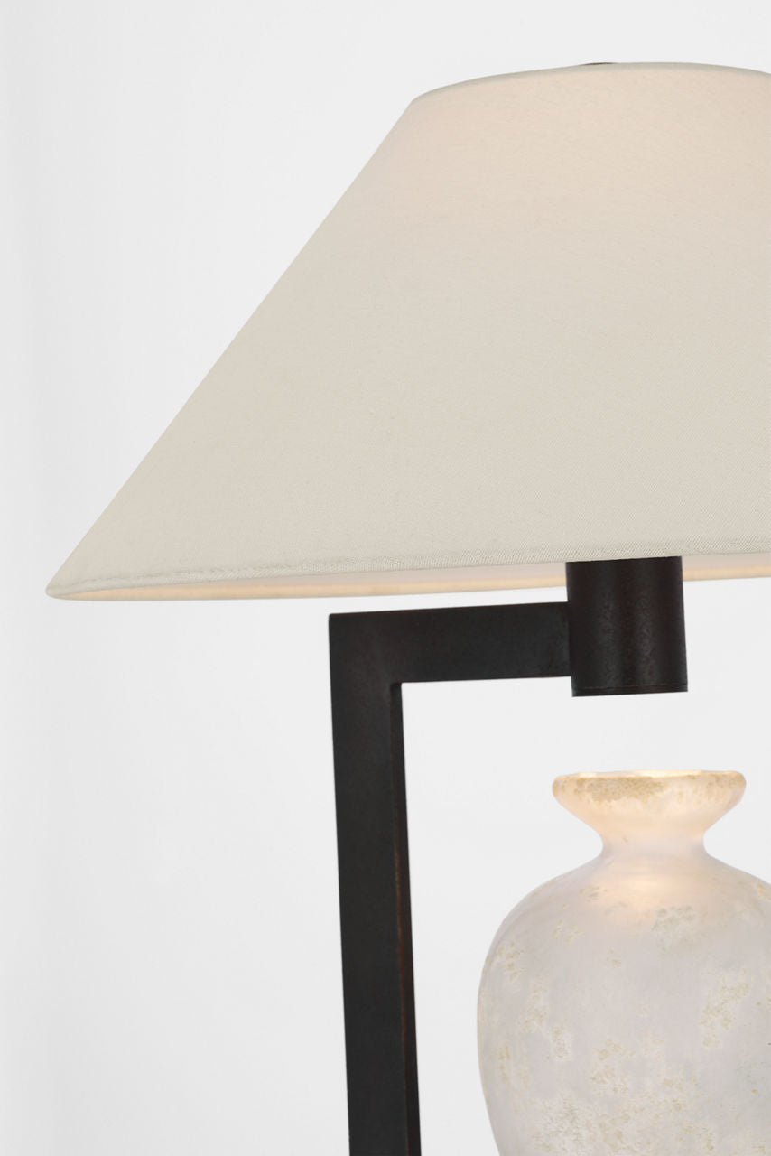 Phial Large Display Form Table Lamp | Etruscan Glass and Warm Iron and Dark Walnut | Linen Shade