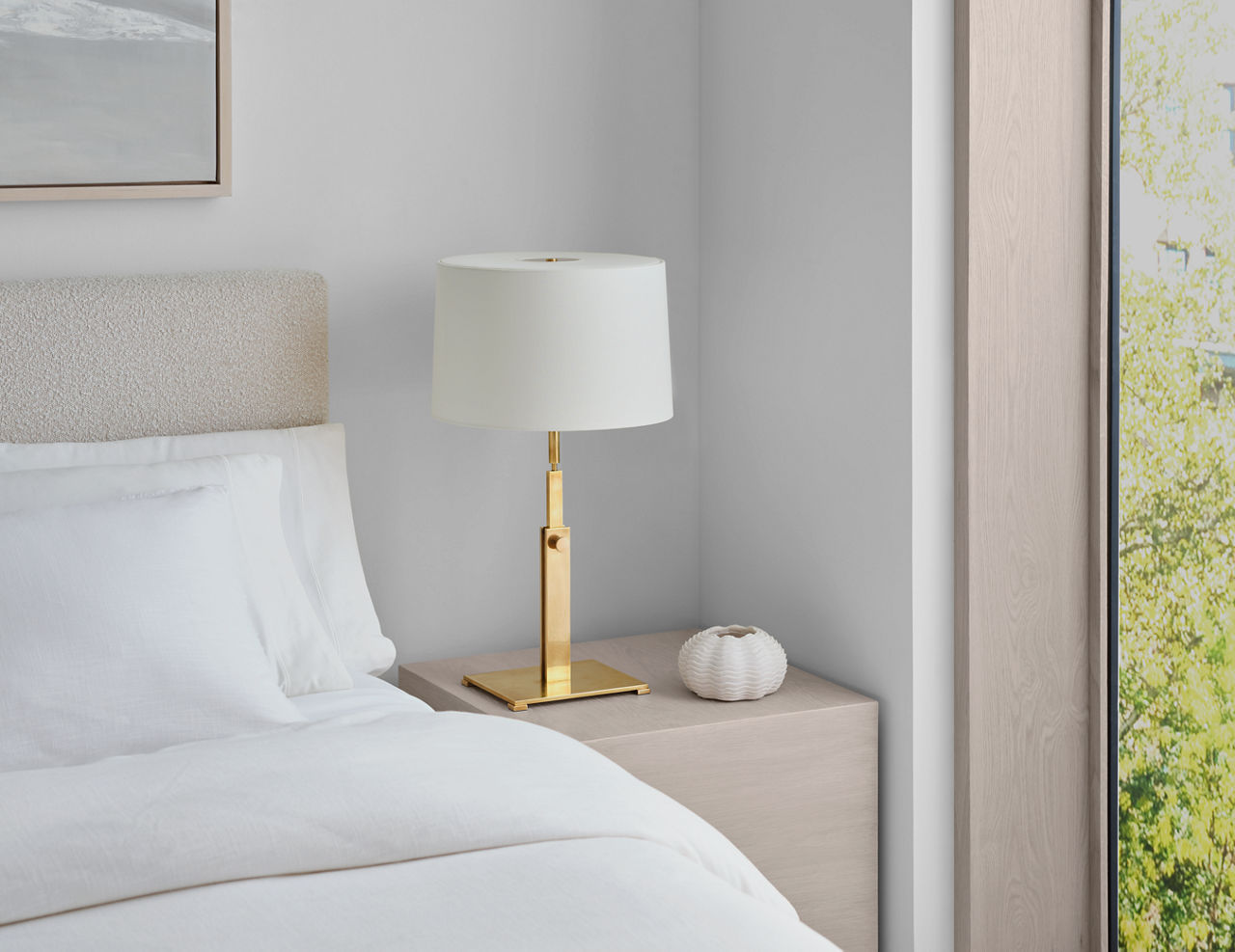 Cadmus Large Adjustable Table Lamp | Antique Brass | Linen Shade