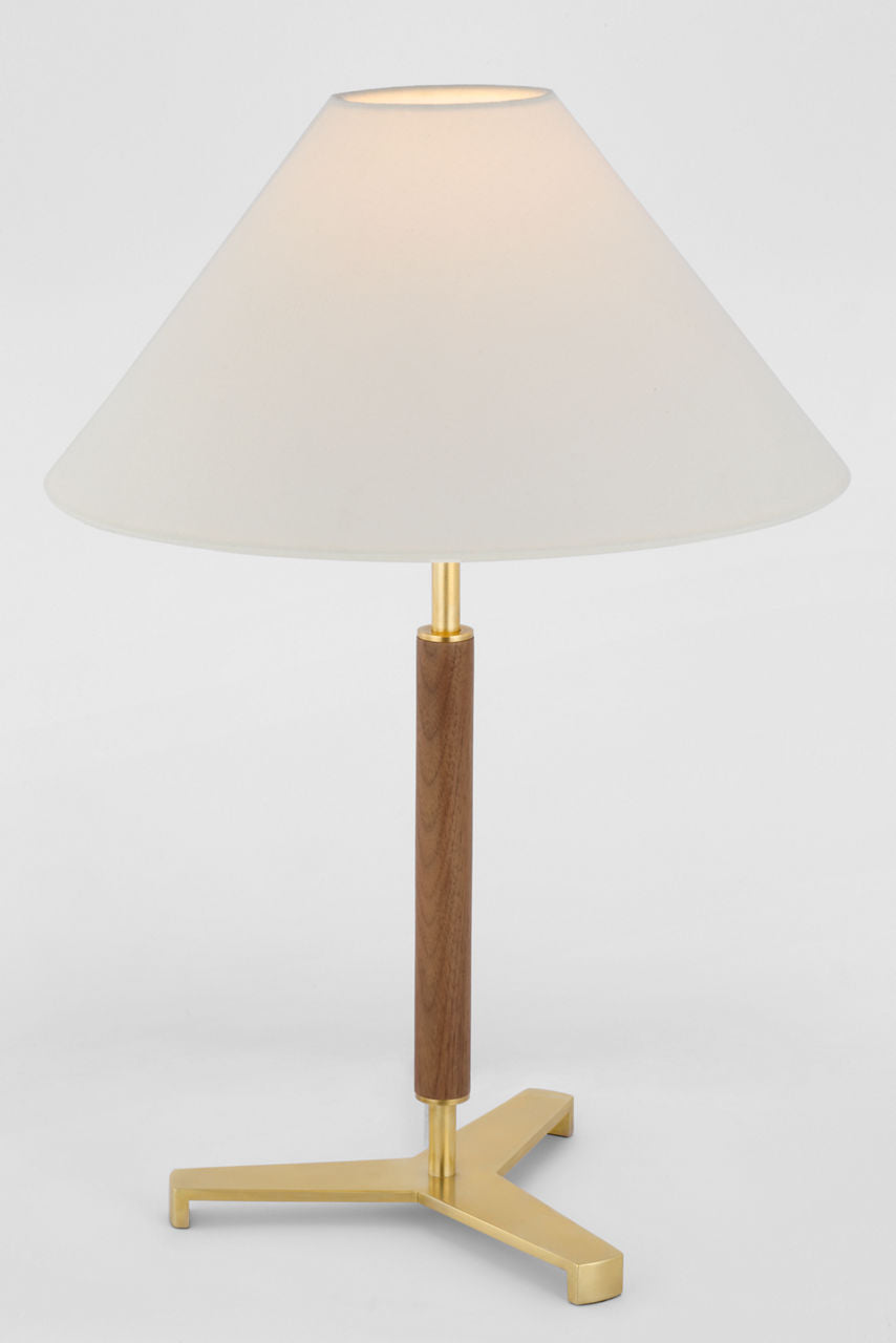 Amaya 20" Table Lamp | Antique-Burnished Brass and Walnut | Linen Shade