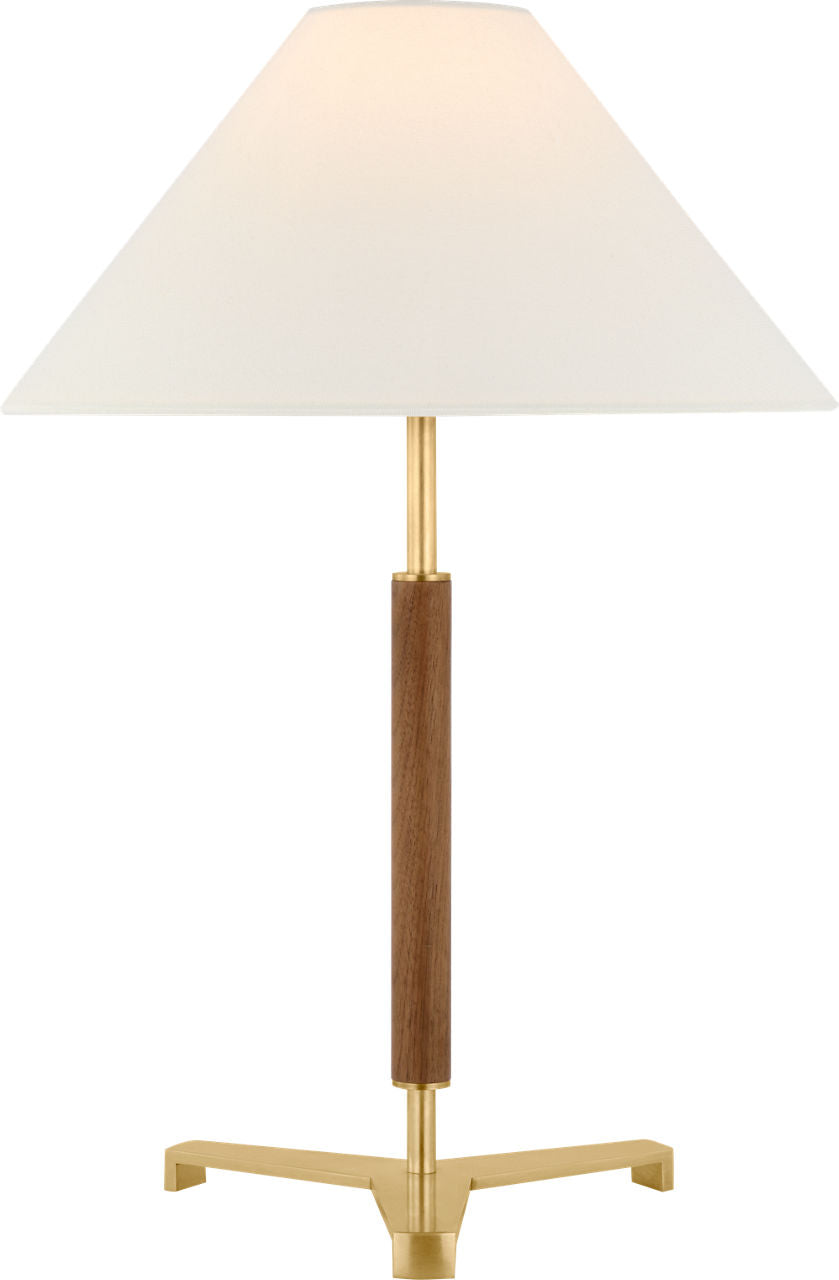 Amaya 20" Table Lamp | Antique-Burnished Brass and Walnut | Linen Shade