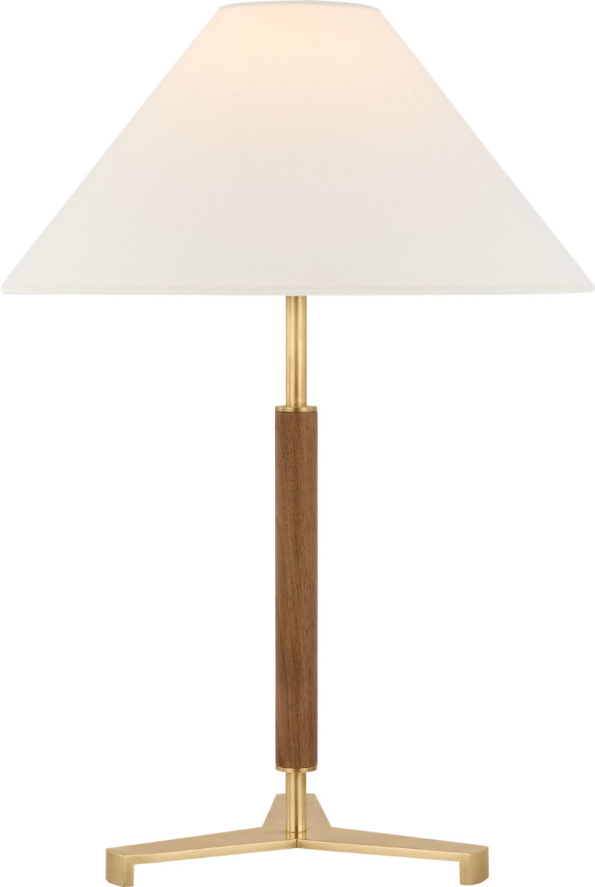 Amaya 20" Table Lamp | Antique-Burnished Brass and Walnut | Linen Shade