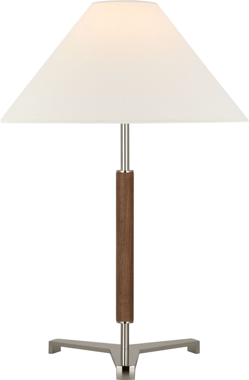 Amaya 20" Table Lamp | Polished Nickel and Walnut | Linen Shade