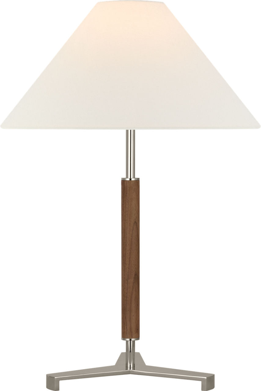 Amaya 20" Table Lamp | Polished Nickel and Walnut | Linen Shade