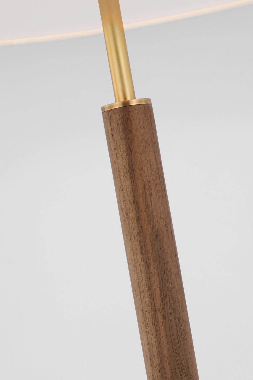 Amaya 28" Table Lamp | Antique-Burnished Brass and Walnut | Linen Shade