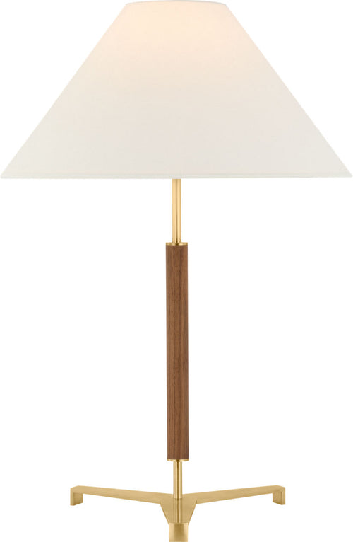 Amaya 28" Table Lamp | Antique-Burnished Brass and Walnut | Linen Shade