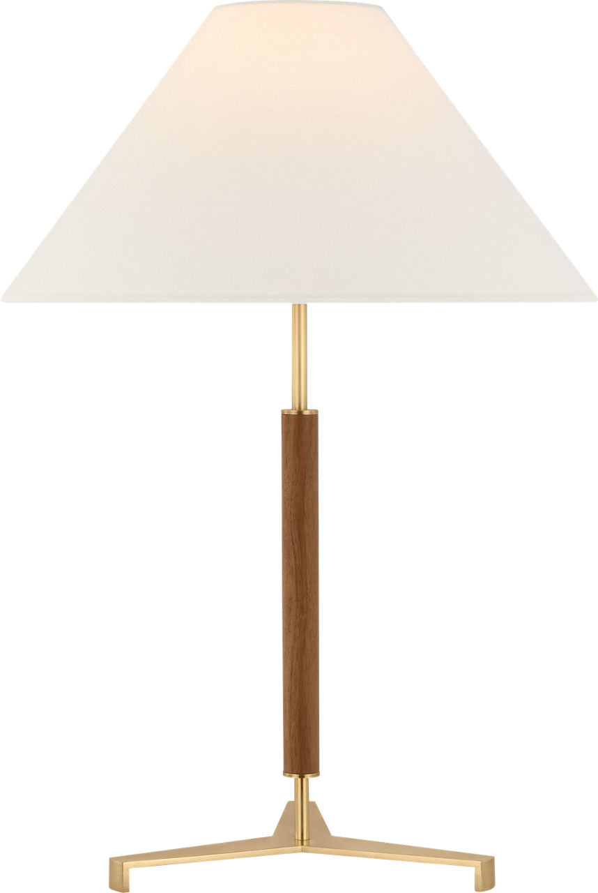 Amaya 28" Table Lamp | Antique-Burnished Brass and Walnut | Linen Shade