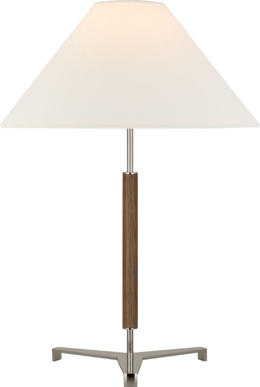 Amaya 28" Table Lamp | Polished Nickel and Walnut | Linen Shade