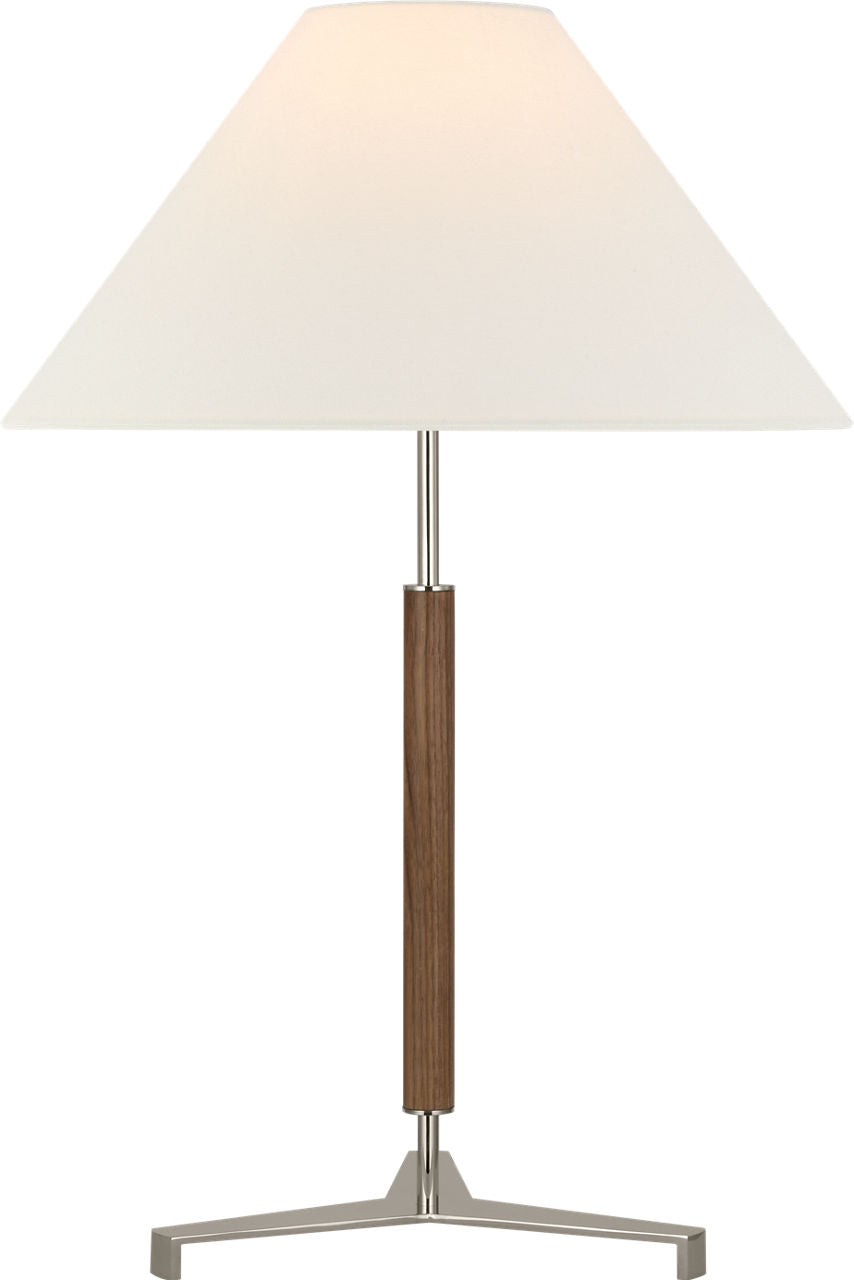 Amaya 28" Table Lamp | Polished Nickel and Walnut | Linen Shade
