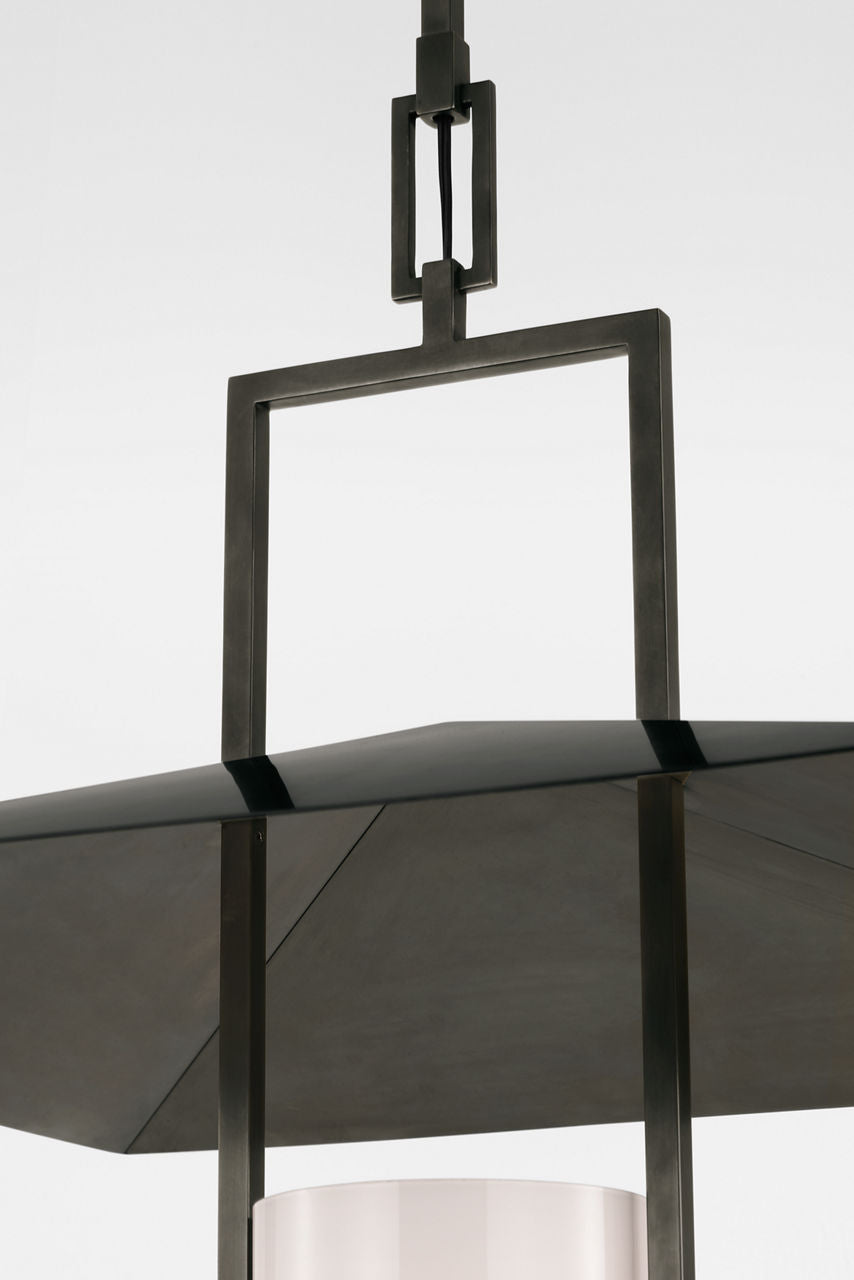 Amity 23" Lantern | Bronze and Antique-Burnished Brass | White Glass