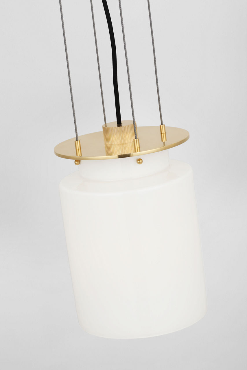 Elias 9" Floating Pendant | Antique-Burnished Brass | White Glass